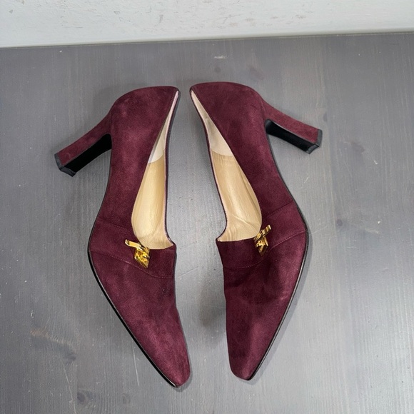St. John Maroon Suede Pumps with Bow - Picture 1 of 8